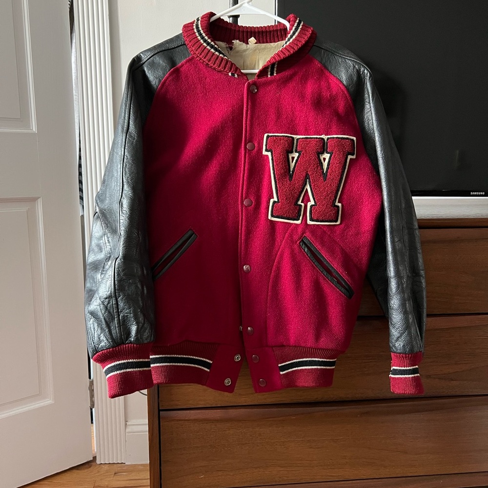 Red and Black Varsity Jacket with W Patch